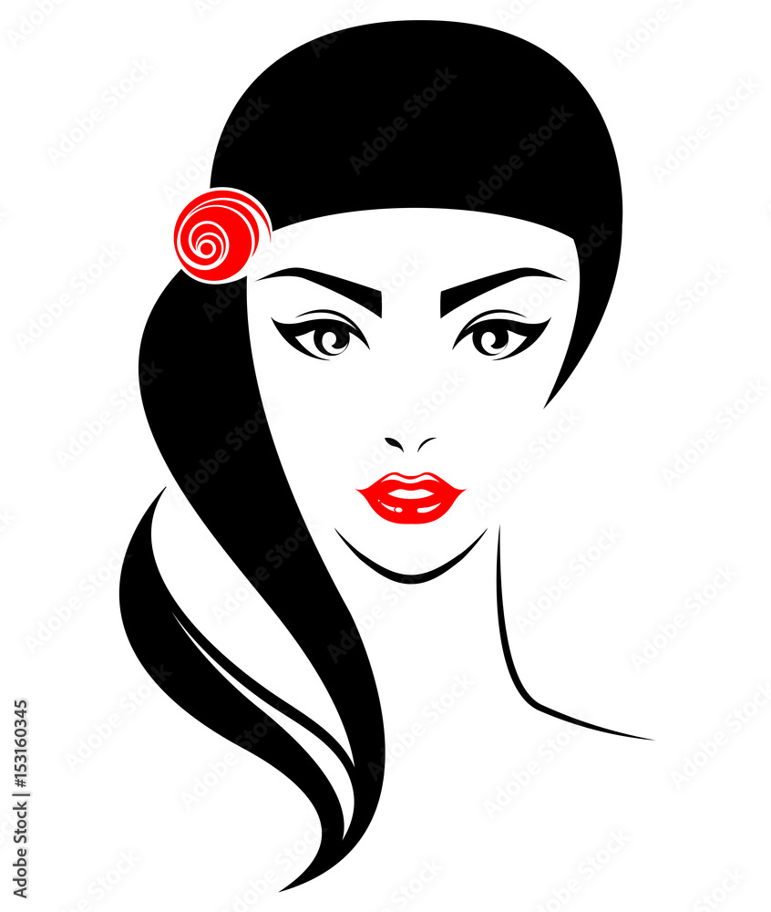 women long hair style icon, logo women face on white background women long hair style icon, logo women face on white background