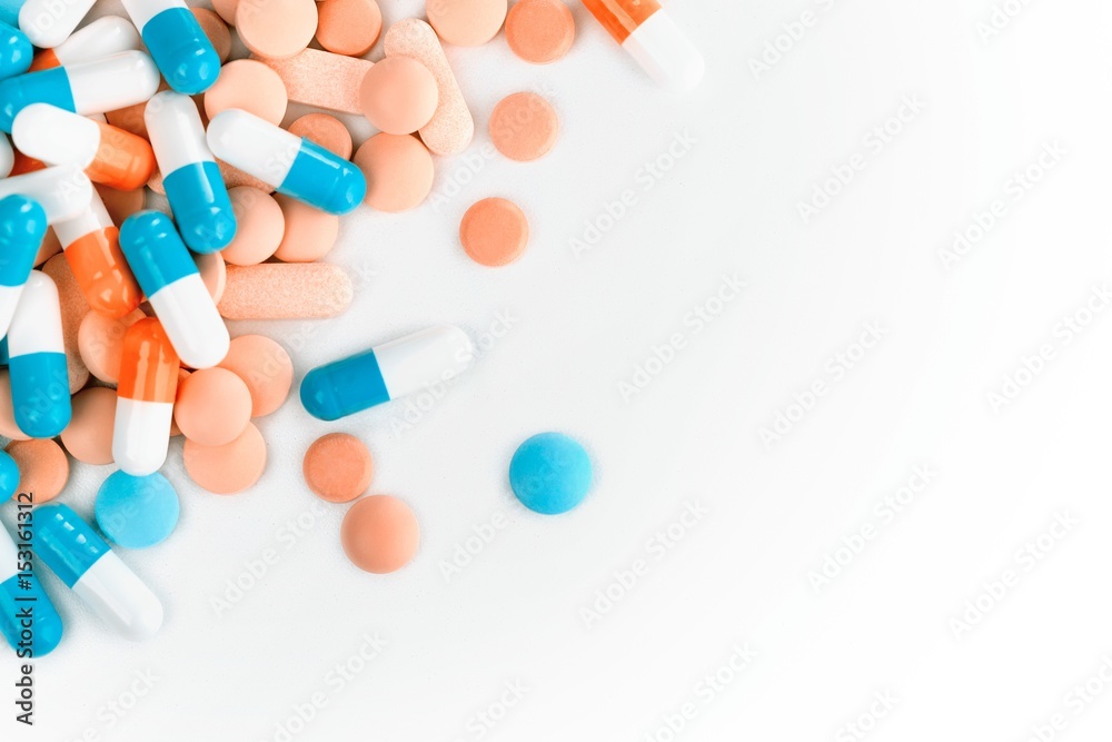 Pills on tablet. Pills on tablet.