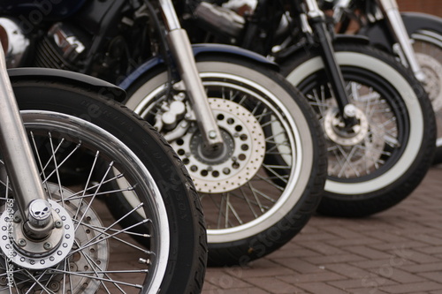 Close up on motorcycle wheels 