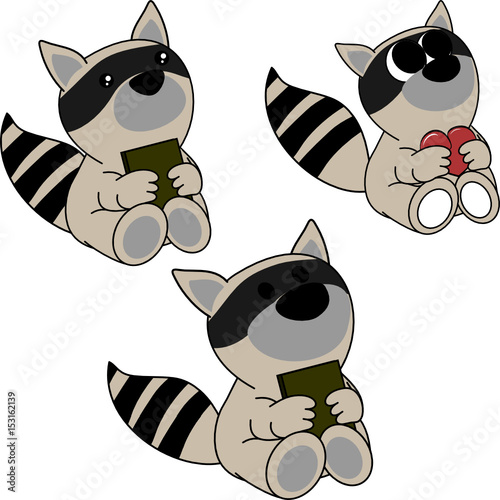 lovely cute little baby raccoon cartoon set in vector format very easy to edit