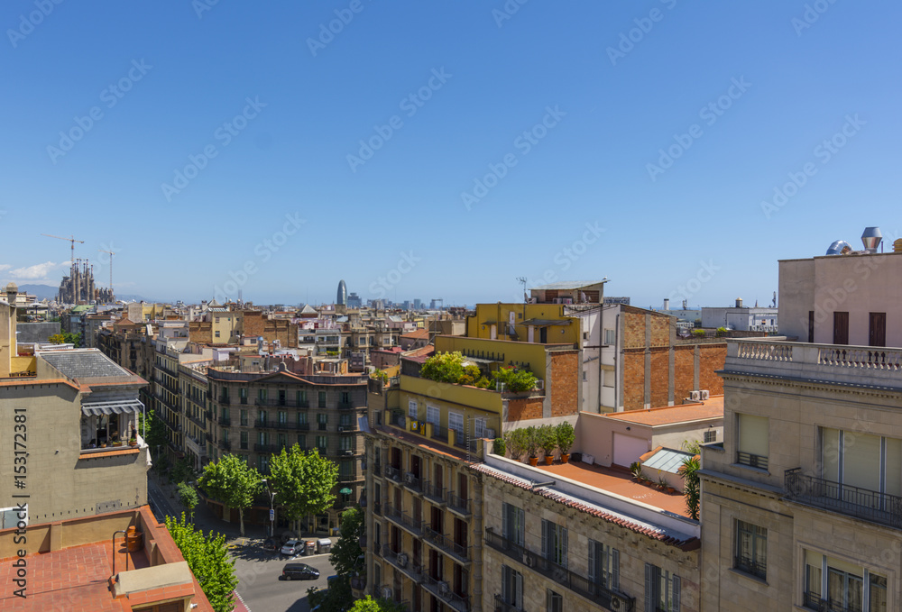 Barcelona rooftops and cityscape view