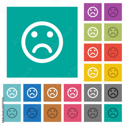 Sad emoticon square flat multi colored icons