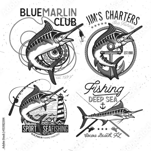 Fishing Vector Logo. Blue Marlin or Swordfish icon.