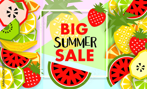 Summer banner with fruit, place for text. Vector