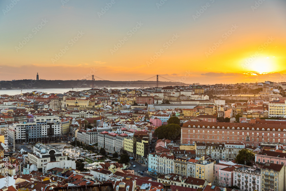 Naklejka premium Lisbon panoramic view at sunset