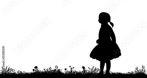 silhouette little girl walking in the nature, walk