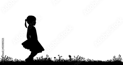 Vector, silhouette little girl walking in the nature, walking, isolated