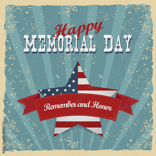 Memorial Day, remember and honor. Greeting card. Hand-lettering party invitation. Vintage typography illustration with star and stripes. Retro patterns for Posters, Flayers and Banner Designs.