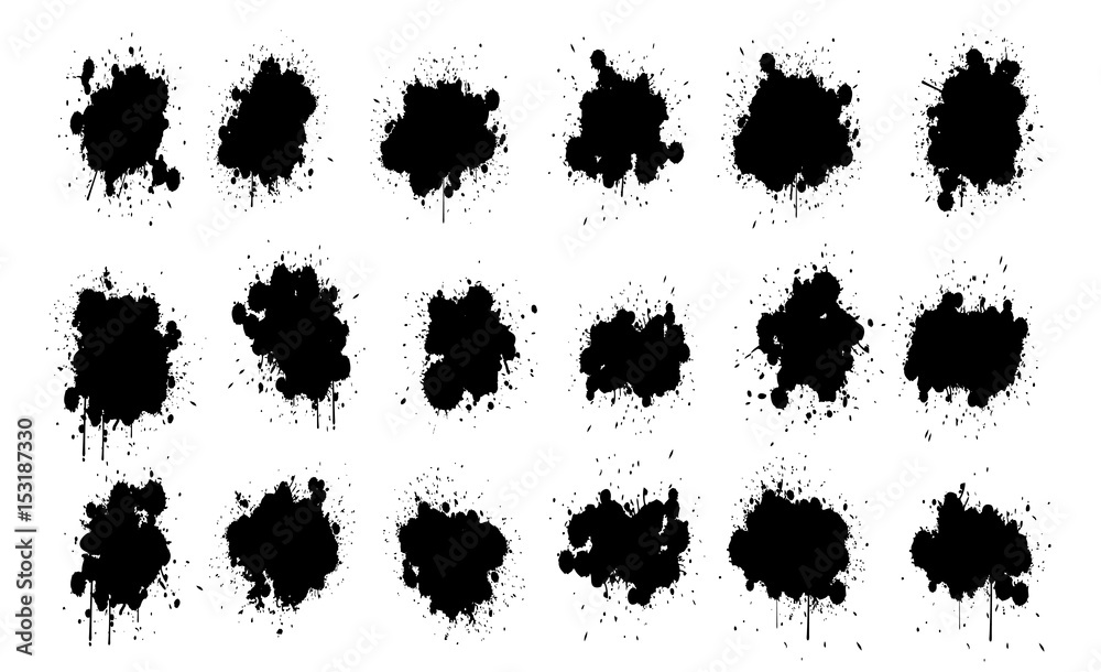 Abstract paint splashes set for design use. Splatter template set. Grunge vector illustration background. Abstract paint splashes set for design use. Splatter template set. Grunge vector illustration background.