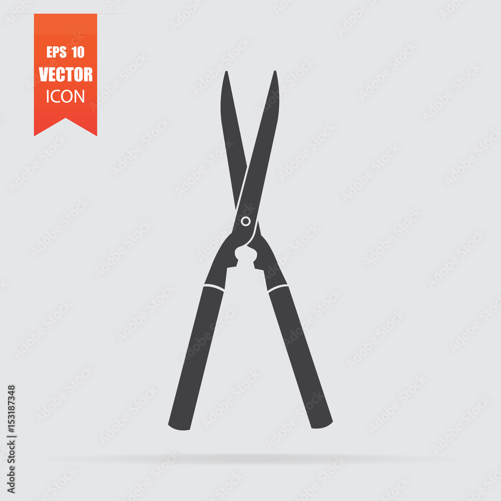 Garden scissors icon in flat style isolated on grey background. Garden scissors icon in flat style isolated on grey background.