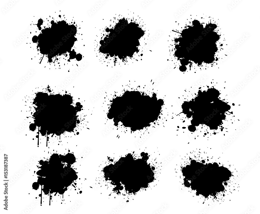 Abstract paint splashes set for design use. Splatter template set. Grunge vector illustration background. Abstract paint splashes set for design use. Splatter template set. Grunge vector illustration background.