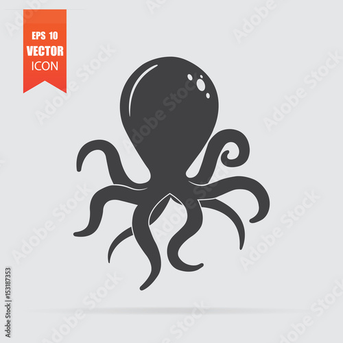 Octopus icon in flat style isolated on grey background.