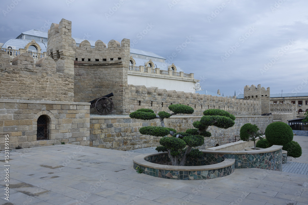 Town wall of Icheri sheher (Old Town) of Baku with cannon
