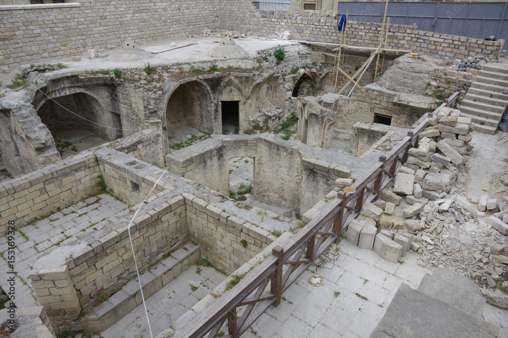 Excavations of Ancient bathhouse (hamam) in Shirvanshahs palace. Icheri sheher (Old Town) of Baku