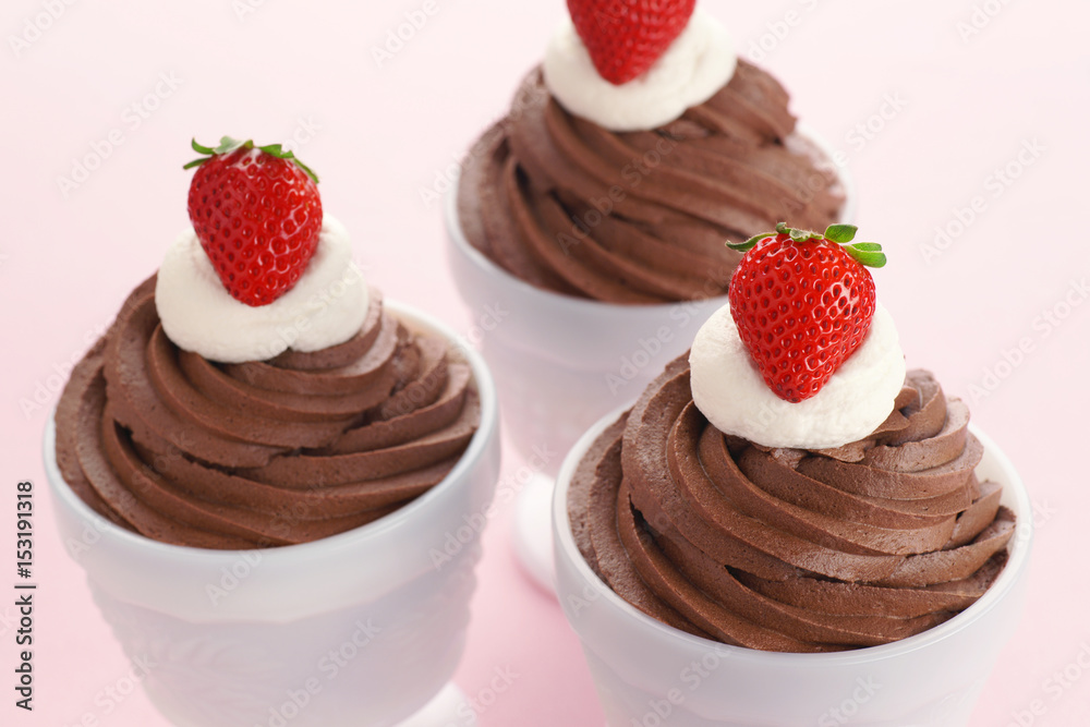 Chocolate Mousse or Pudding with Whipped Cream and Strawberries Chocolate Mousse or Pudding with Whipped Cream and Strawberries