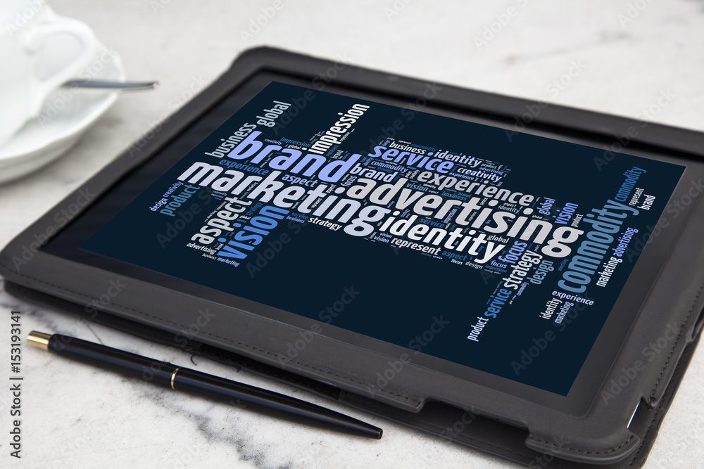tablet with brand advertising word cloud tablet with brand advertising word cloud