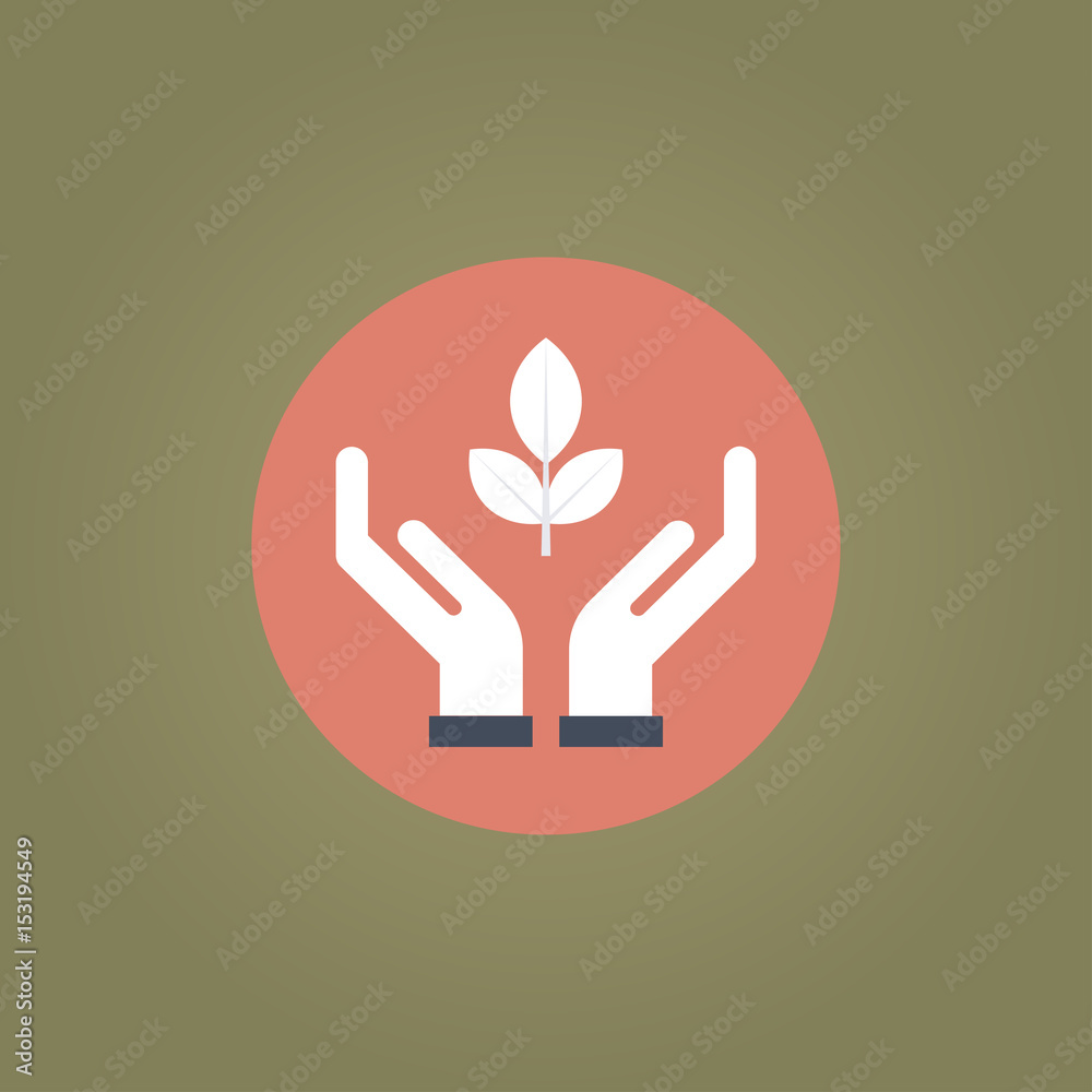 Sprout in hands icon. flat design