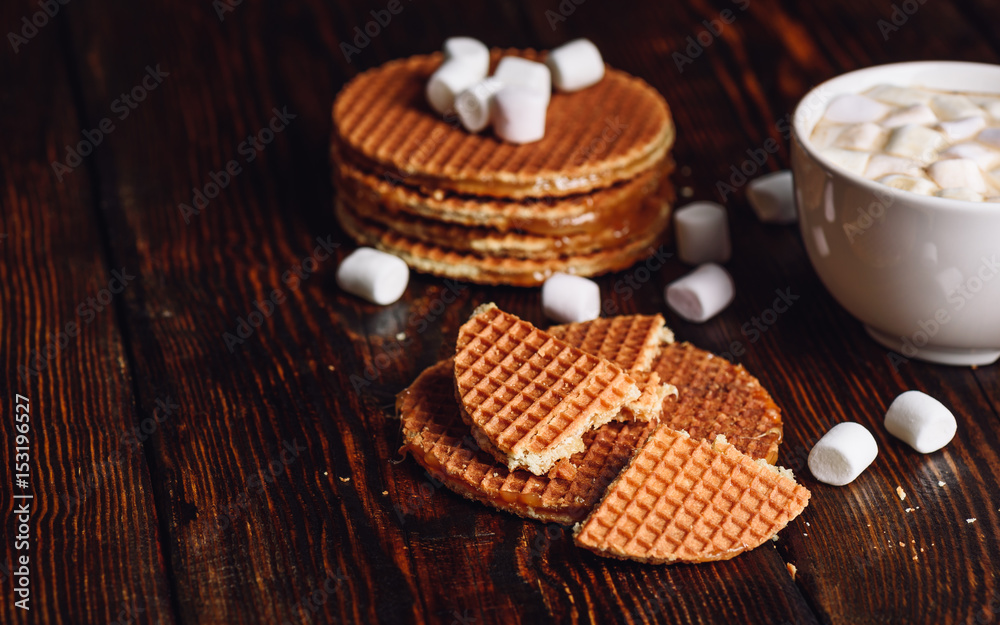 Syrup Waffles and Hot Cocoa with Marshmallow.