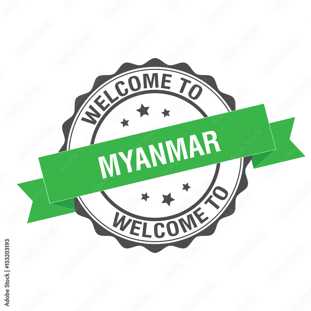 Fototapeta premium Welcome to Myanmar stamp illustration