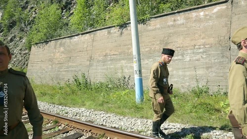 The Soviet army soldiers patrol the facilities. The army of the Soviet Union. Russian Soviet Red Army Infantry Soldiers