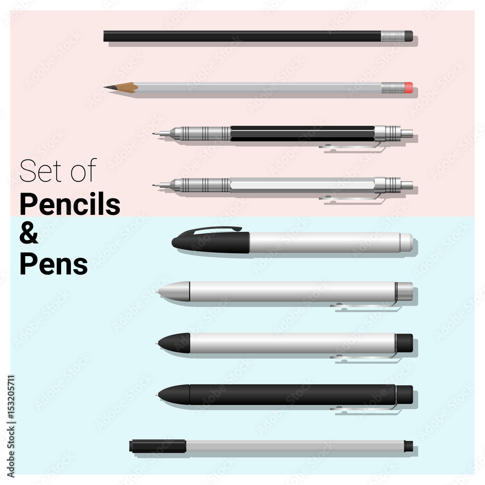 Fototapeta premium Set of pencils and pens , vector, illustration