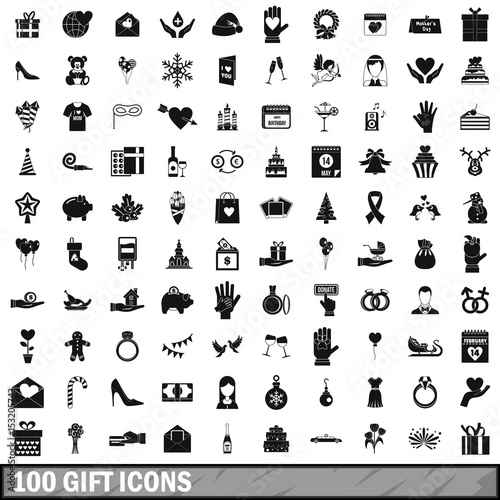 100 gift icons set  simple style 