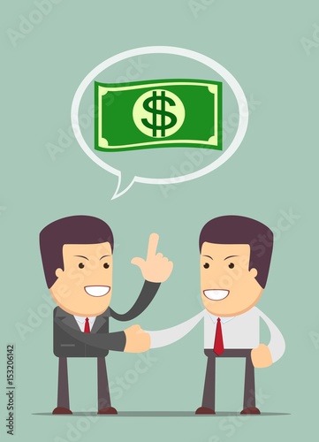 Two businessmen shaking hands to seal an agreement. Vector illustration for business design and infographic