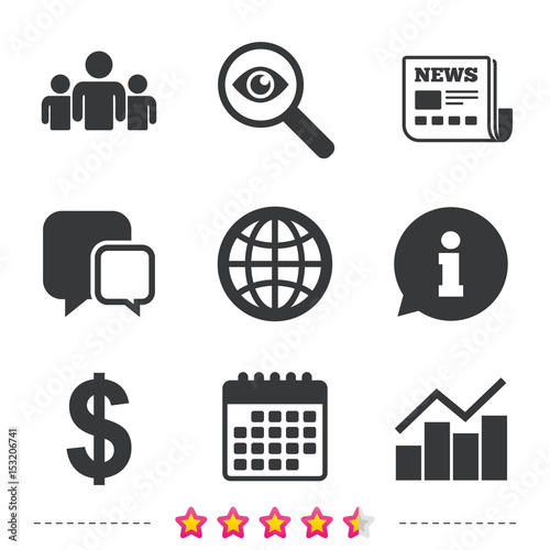 Business signs. Graph chart and globe icons.