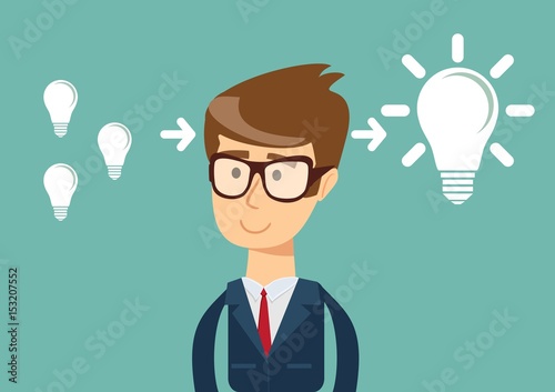 businessman with ideas - stands in front of bulbs elements. cooperate concept.