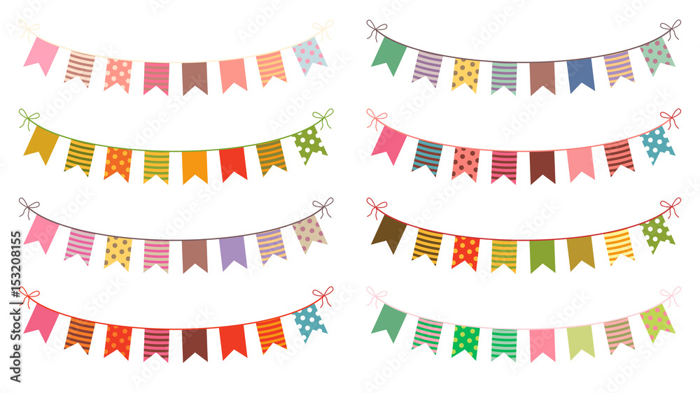 Obraz premium Festive vector buntings with colorful flags for birthdays and other celebrations