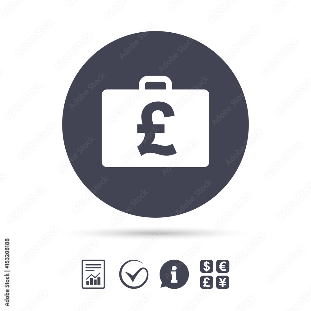 Case with Pounds GBP sign. Briefcase button. Case with Pounds GBP sign. Briefcase button.