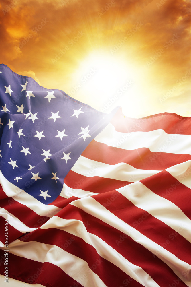 Obraz premium USA America flag in bright sky