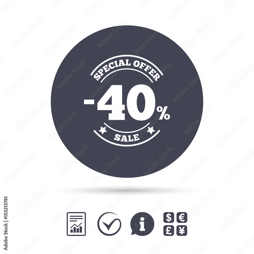 40 percent discount sign icon. Sale symbol. 40 percent discount sign icon. Sale symbol.