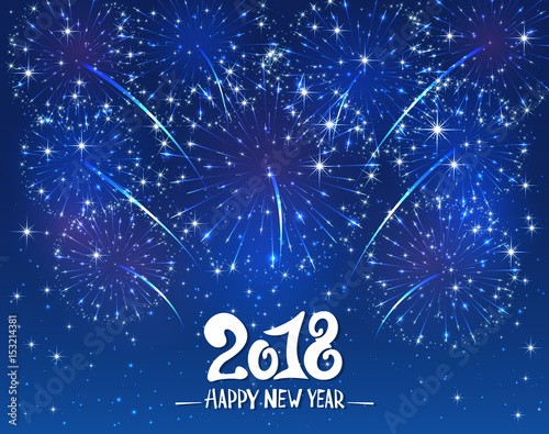 Happy New Year 2018 and blue sparkle firework