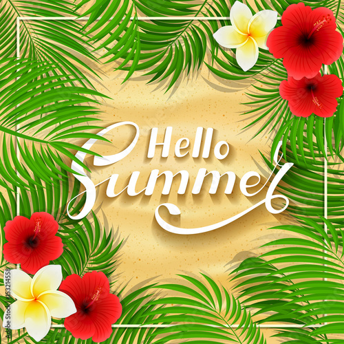 Summer Hawaiian flowers on sandy background