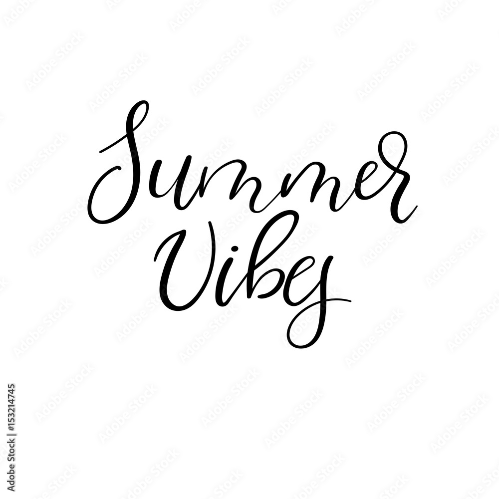 Summer vibes modern calligraphy greeting card. Hand lettering for banner, poster, card, photo overlay. Isolated on white background. Vector illustration. Summer vibes modern calligraphy greeting card. Hand lettering for banner, poster, card, photo overlay. Isolated on white background. Vector illustration.