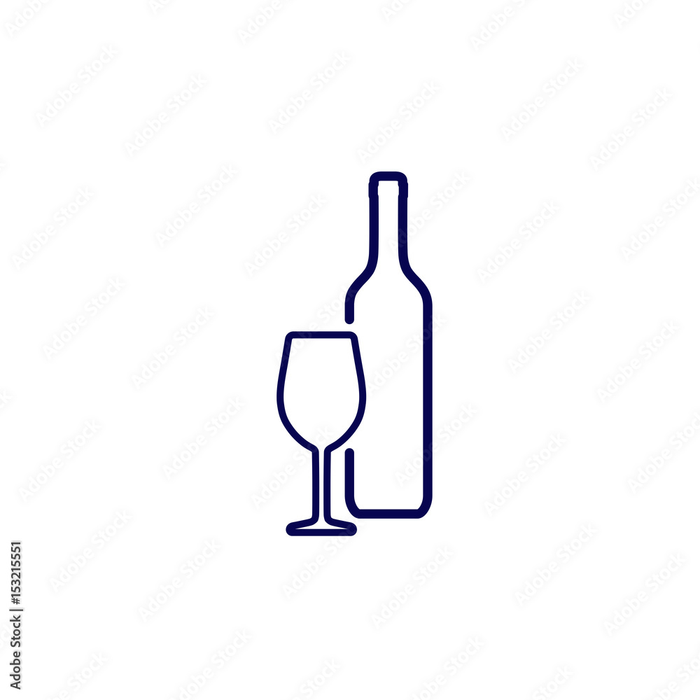 Silhouette wine bottle and wineglass icon isolated on white Silhouette wine bottle and wineglass icon isolated on white