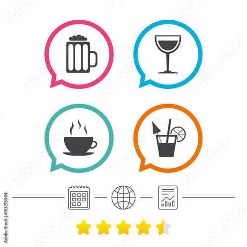 Drinks signs. Coffee cup  glass of beer icons.