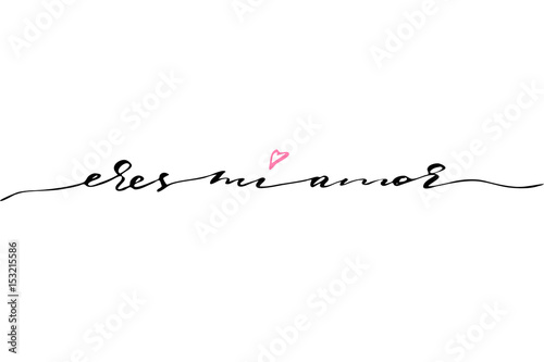 You are my love in Spanish. Handwritten black text isolated on white background, vector. Each word is on the separate layer
