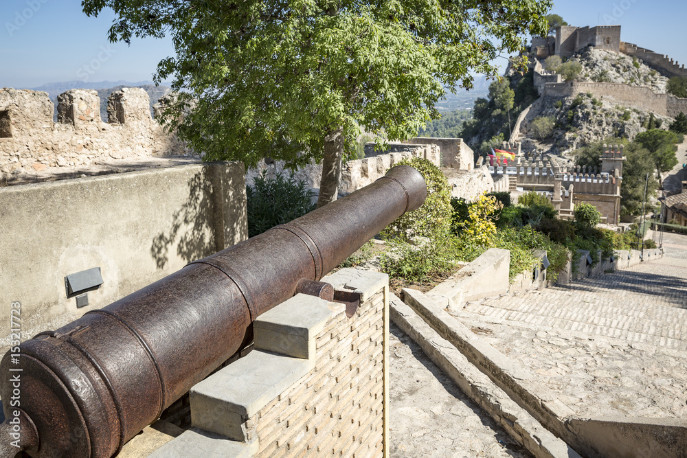 Ancient cannon inside the Xàtiva Castle, province of Valencia, Spain