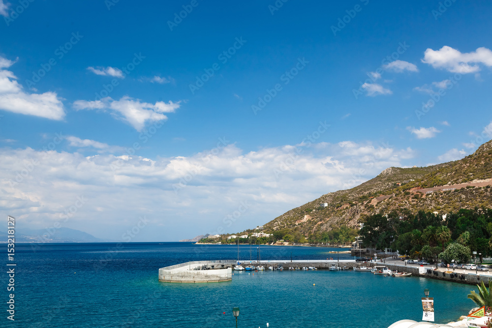 Long stone pier into the sea, Loutraki, Greece
