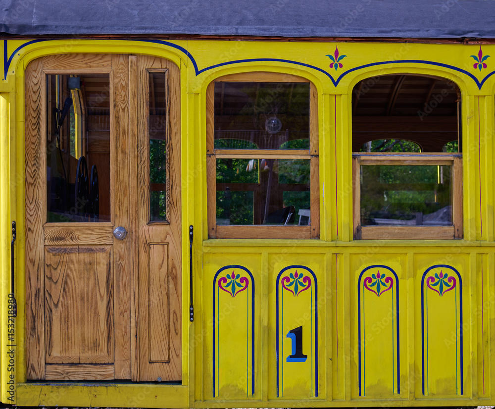 Old ornate painted railway carriage detail