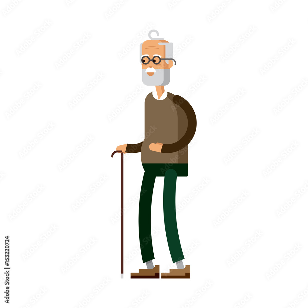 Old man with glasses and walkins cane