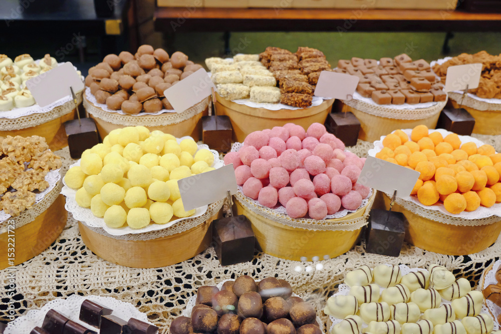 Various tasty sweets in candy shop Various tasty sweets in candy shop