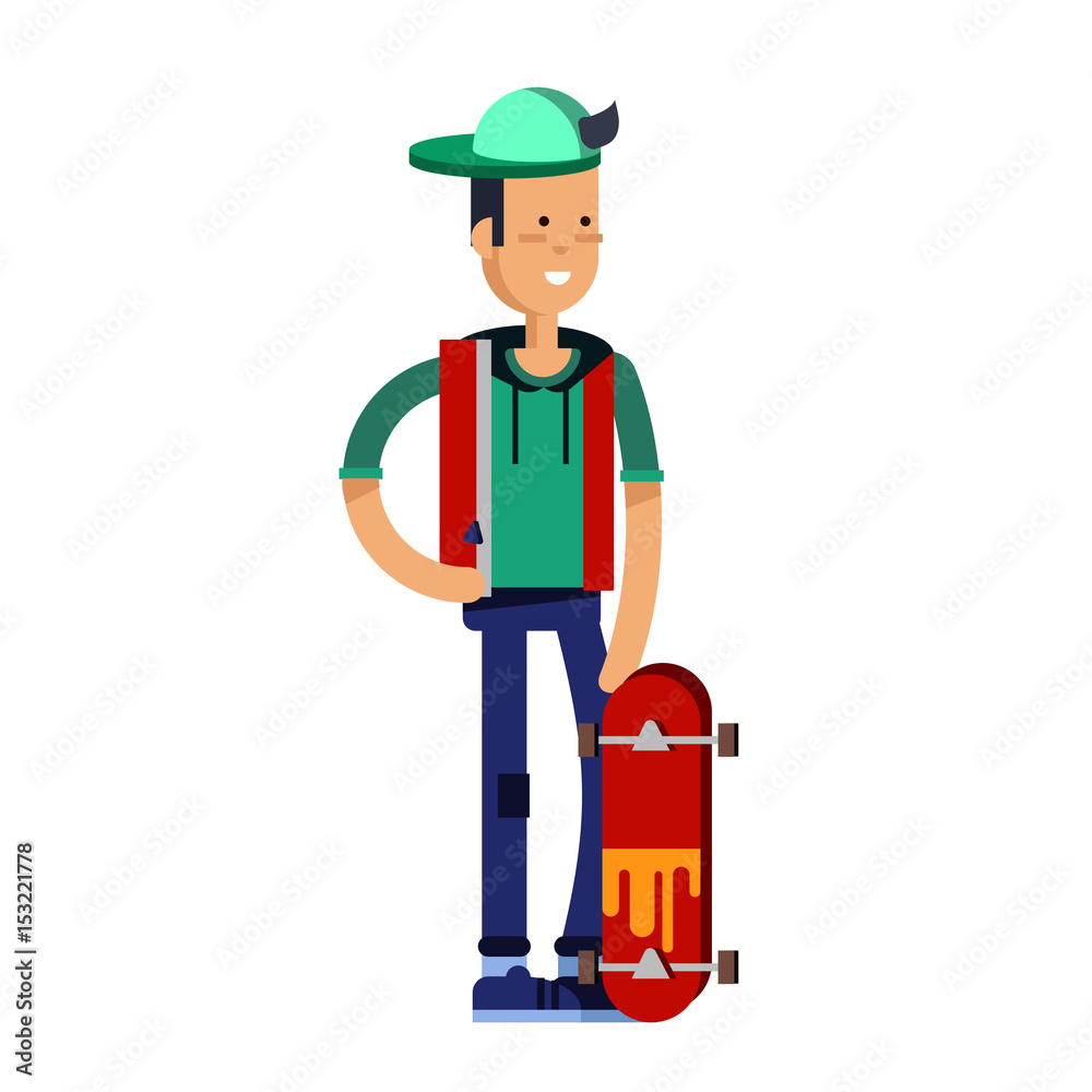 Cool vector hipster man character riding longboard Cool vector hipster man character riding longboard