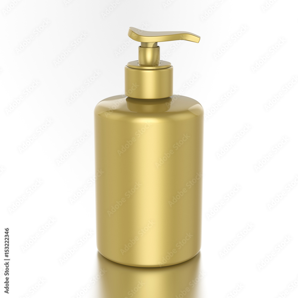3D illustration gold bottle with liquid soap 3D illustration gold bottle with liquid soap