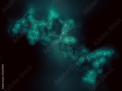 Neurotensin neurotransmitter peptide (Q1E mutated). 3D rendering based on protein data bank entry 2lne. photo