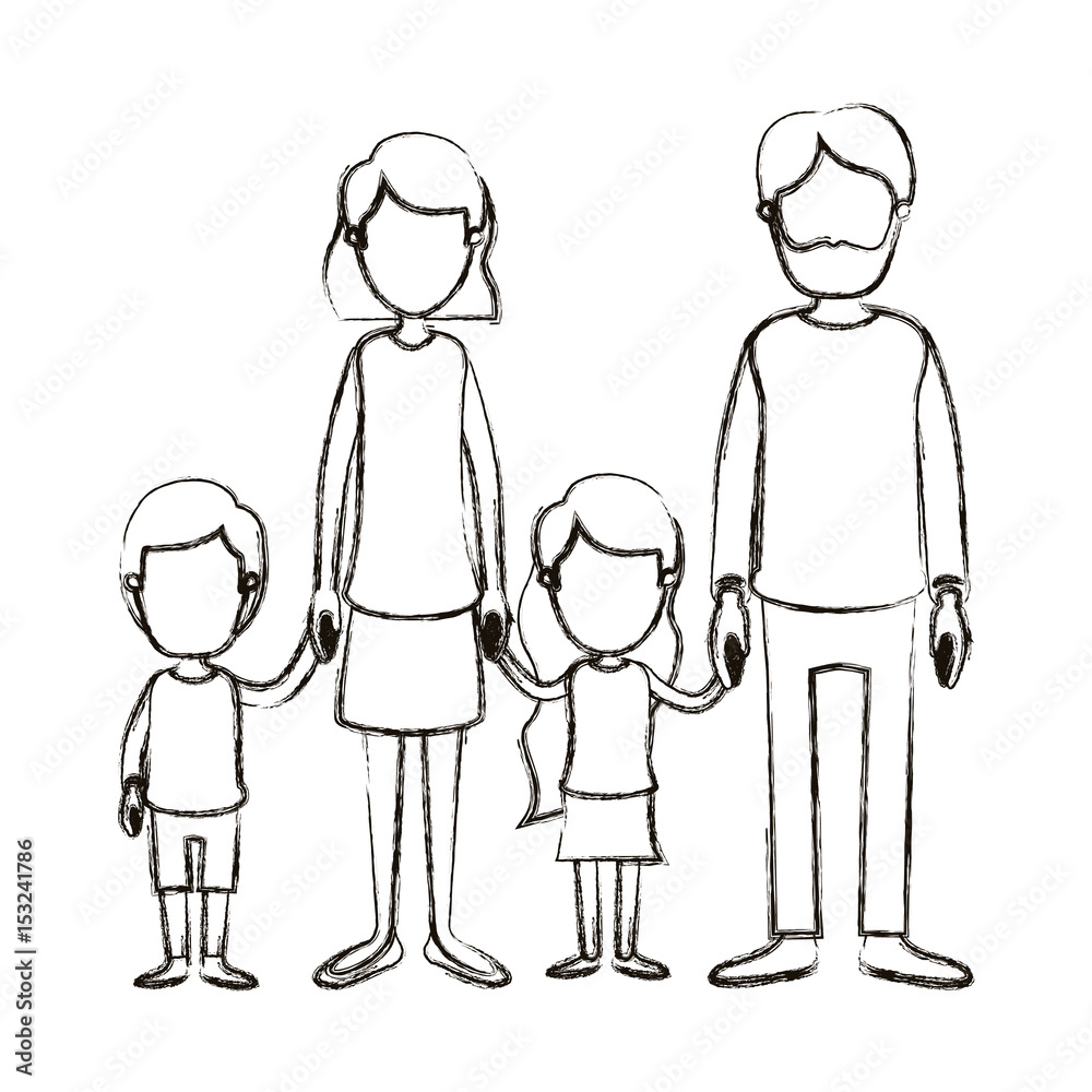 blurred silhouette caricature faceless family group with parents and little kids taken hands vector illustration blurred silhouette caricature faceless family group with parents and little kids taken hands vector illustration