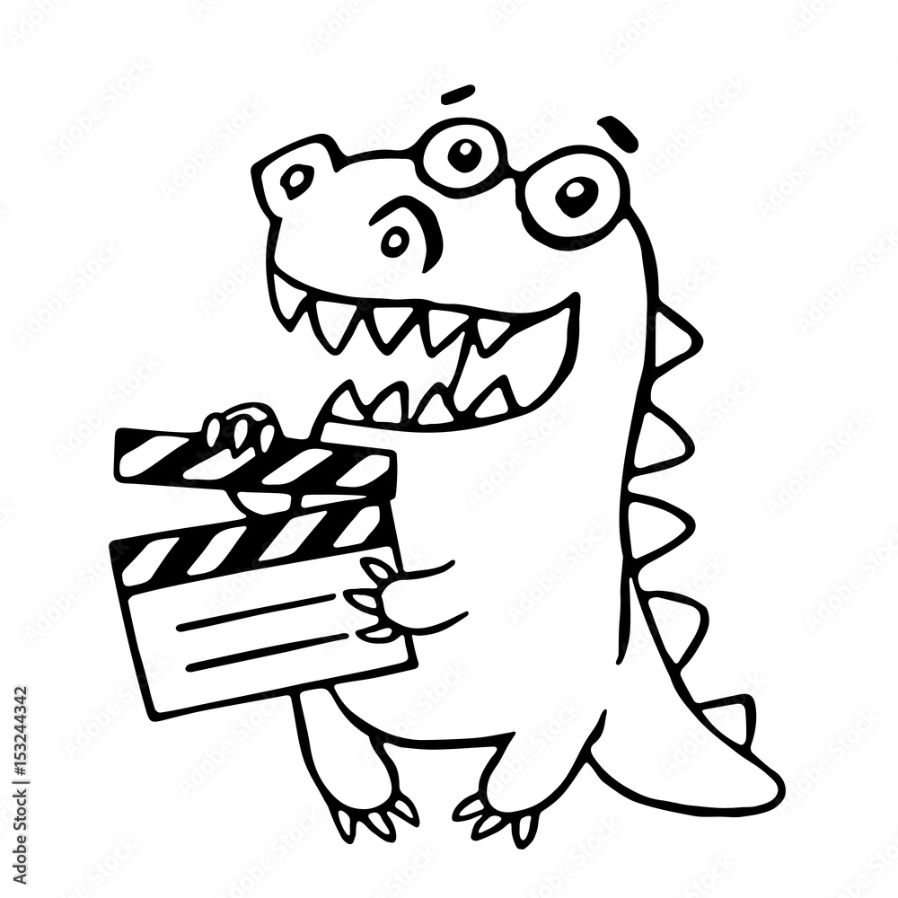 Dragon with movie clapper board. Vector illustration. Dragon with movie clapper board. Vector illustration.