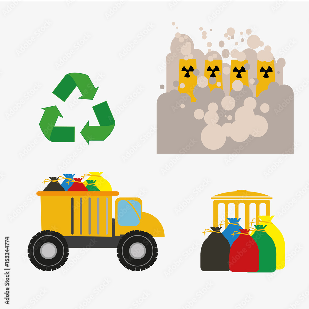 Fototapeta premium garbage illustration, Set of trash icons over white color backdrop